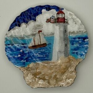 Hand-Painted Harbor-view Lighthouse Seashell Decor